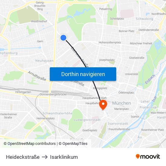 Heideckstraße to Isarklinikum map