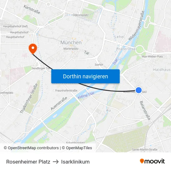 Rosenheimer Platz to Isarklinikum map
