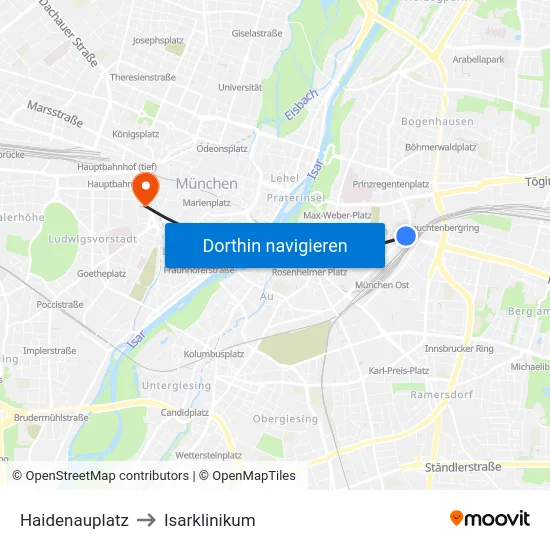Haidenauplatz to Isarklinikum map