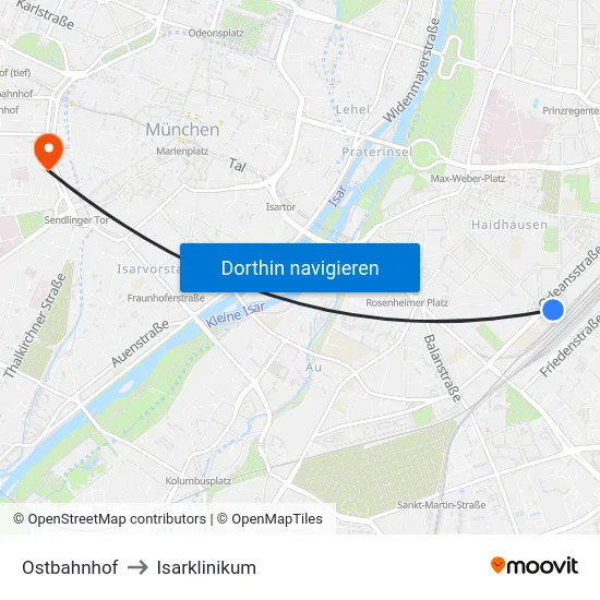 Ostbahnhof to Isarklinikum map