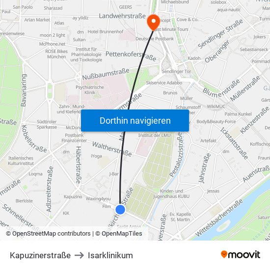 Kapuzinerstraße to Isarklinikum map