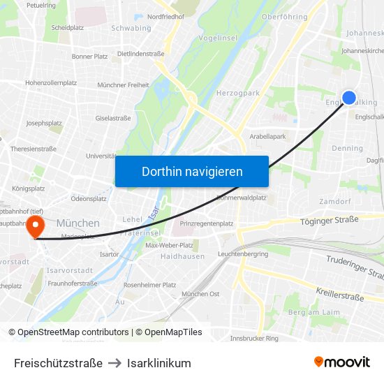 Freischützstraße to Isarklinikum map
