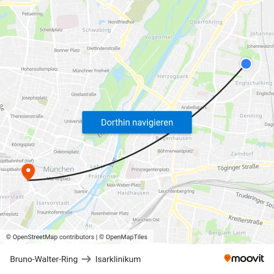 Bruno-Walter-Ring to Isarklinikum map