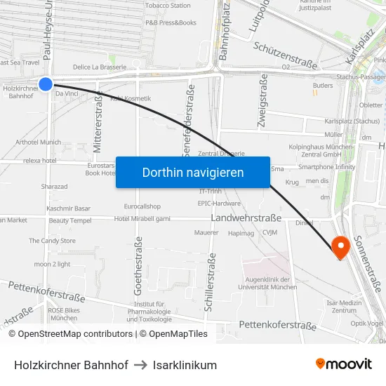 Holzkirchner Bahnhof to Isarklinikum map