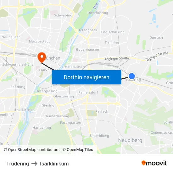 Trudering to Isarklinikum map