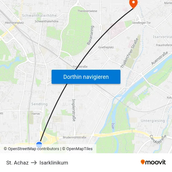 St. Achaz to Isarklinikum map
