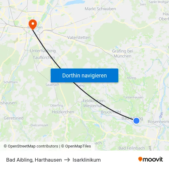 Bad Aibling, Harthausen to Isarklinikum map