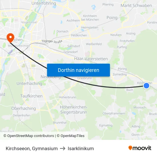 Kirchseeon, Gymnasium to Isarklinikum map