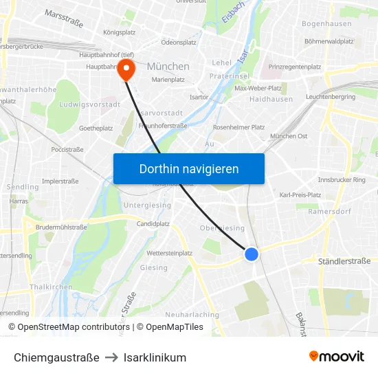 Chiemgaustraße to Isarklinikum map