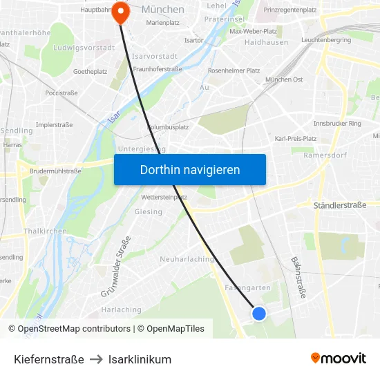 Kiefernstraße to Isarklinikum map