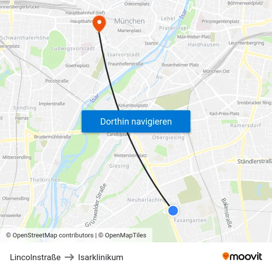 Lincolnstraße to Isarklinikum map