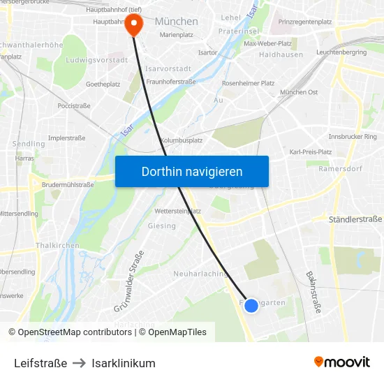Leifstraße to Isarklinikum map