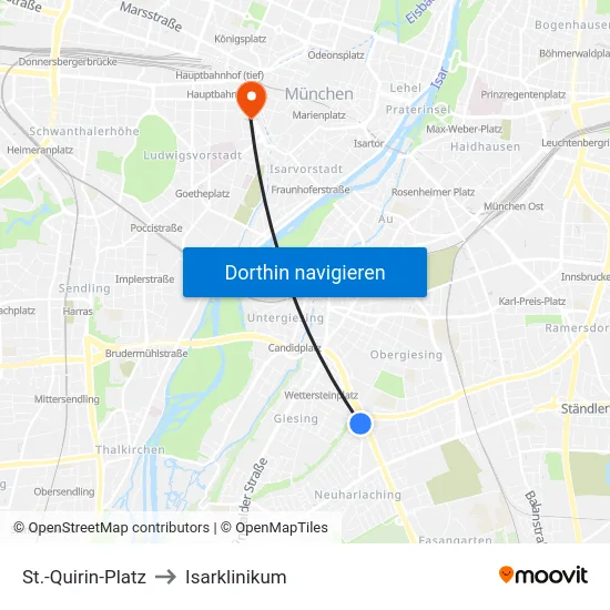 St.-Quirin-Platz to Isarklinikum map