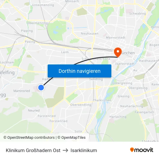 Klinikum Großhadern Ost to Isarklinikum map