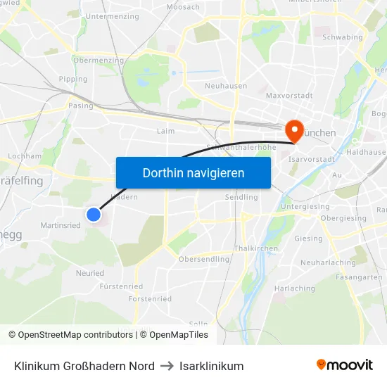 Klinikum Großhadern Nord to Isarklinikum map
