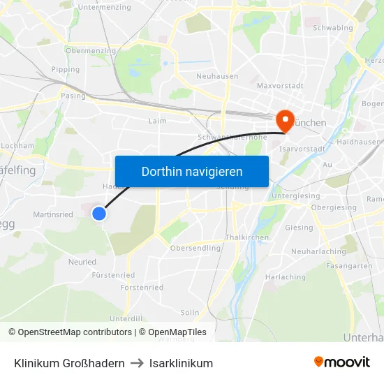 Klinikum Großhadern to Isarklinikum map