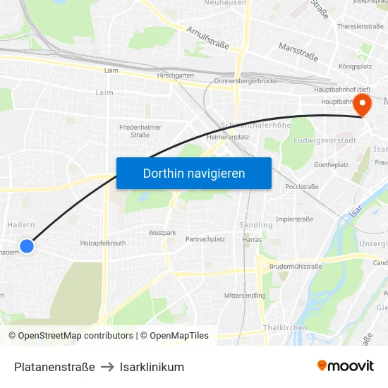 Platanenstraße to Isarklinikum map