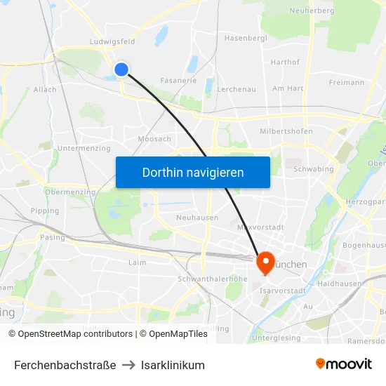Ferchenbachstraße to Isarklinikum map