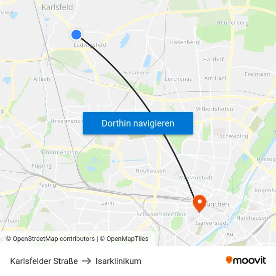 Karlsfelder Straße to Isarklinikum map