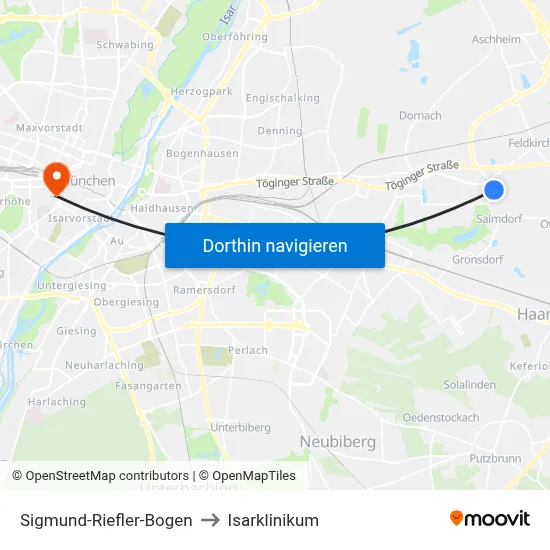 Sigmund-Riefler-Bogen to Isarklinikum map
