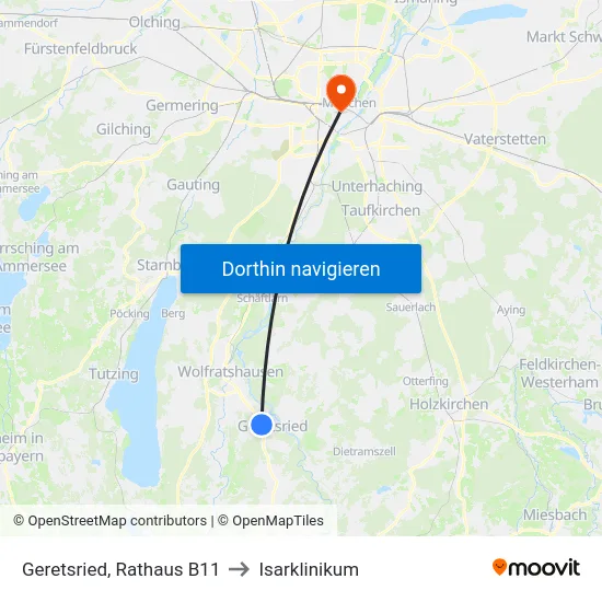 Geretsried, Rathaus B11 to Isarklinikum map
