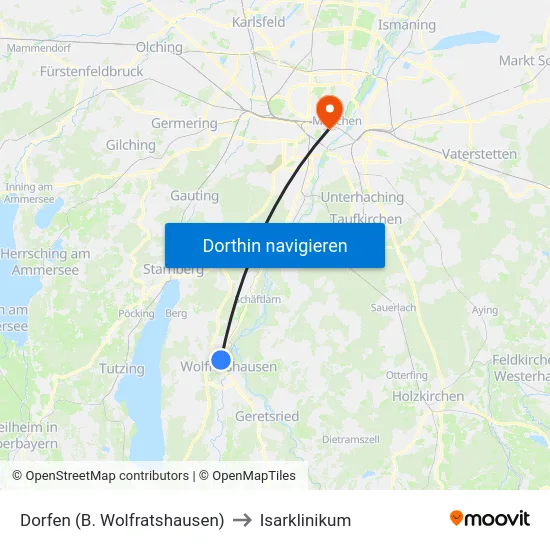 Dorfen (B. Wolfratshausen) to Isarklinikum map