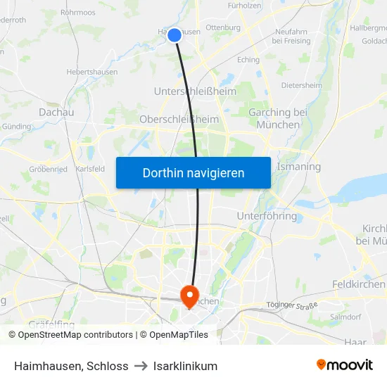 Haimhausen, Schloss to Isarklinikum map