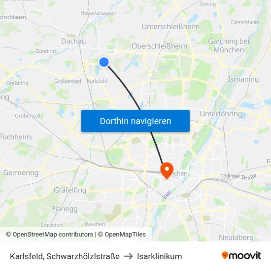 Karlsfeld, Schwarzhölzlstraße to Isarklinikum map