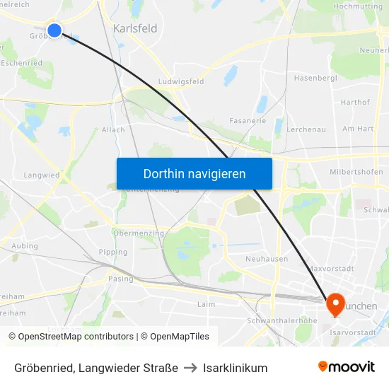 Gröbenried, Langwieder Straße to Isarklinikum map