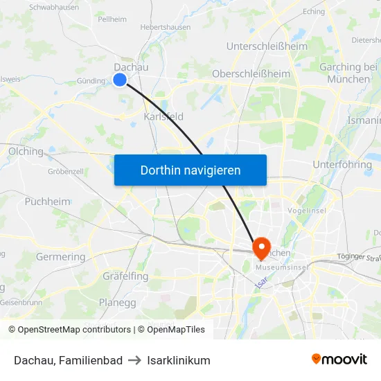 Dachau, Familienbad to Isarklinikum map