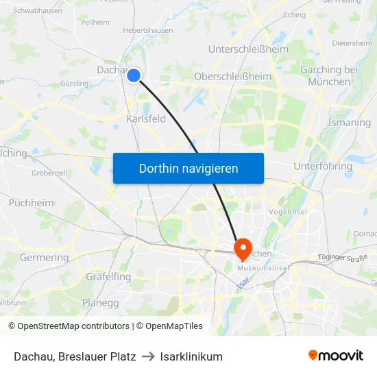 Dachau, Breslauer Platz to Isarklinikum map