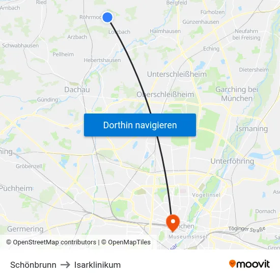 Schönbrunn to Isarklinikum map