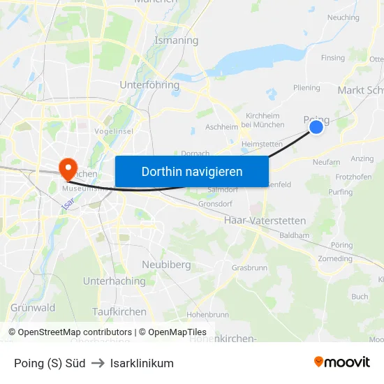 Poing (S) Süd to Isarklinikum map