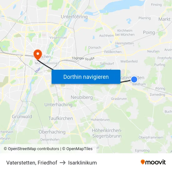 Vaterstetten, Friedhof to Isarklinikum map