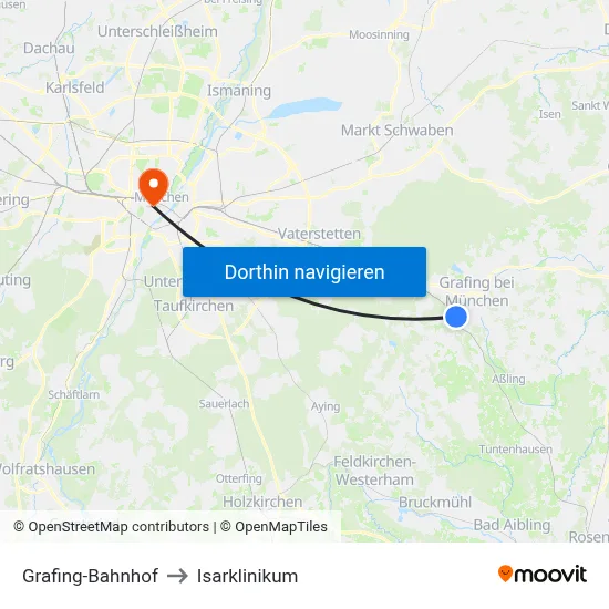 Grafing-Bahnhof to Isarklinikum map