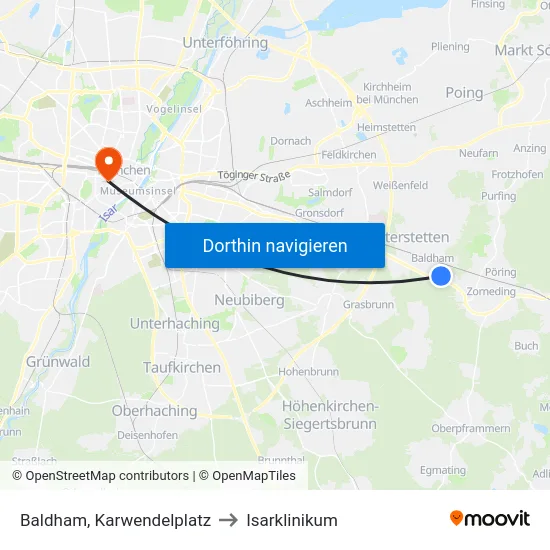 Baldham, Karwendelplatz to Isarklinikum map