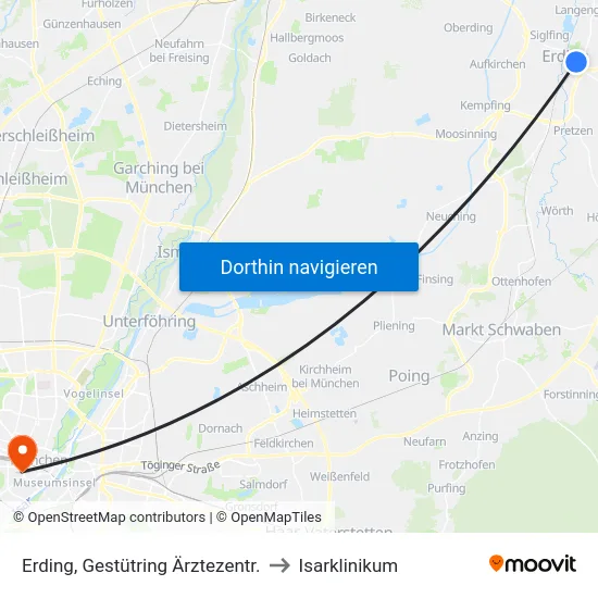 Erding, Gestütring Ärztezentr. to Isarklinikum map