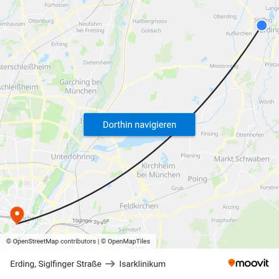 Erding, Siglfinger Straße to Isarklinikum map