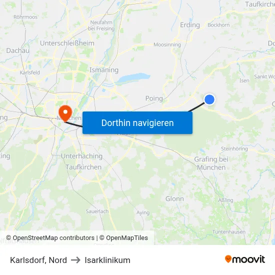 Karlsdorf, Nord to Isarklinikum map