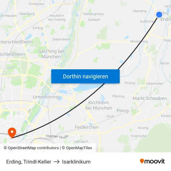 Erding, Trindl-Keller to Isarklinikum map