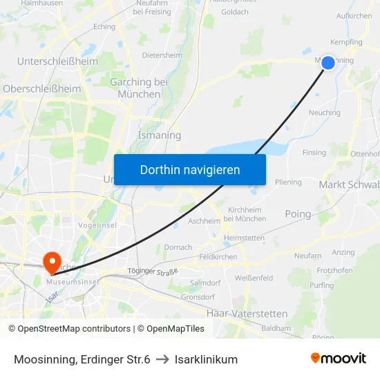 Moosinning, Erdinger Str.6 to Isarklinikum map