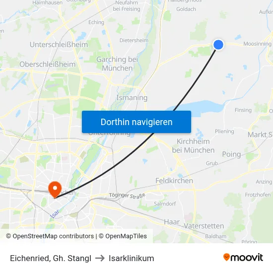 Eichenried, Gh. Stangl to Isarklinikum map