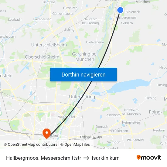Hallbergmoos, Messerschmittstr to Isarklinikum map