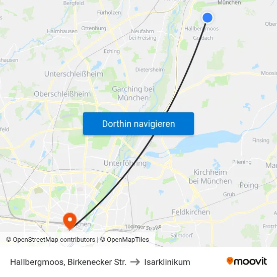 Hallbergmoos, Birkenecker Str. to Isarklinikum map