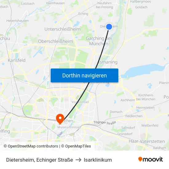 Dietersheim, Echinger Straße to Isarklinikum map