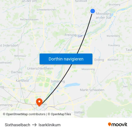 Sixthaselbach to Isarklinikum map