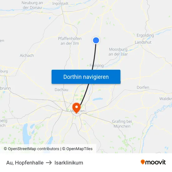 Au, Hopfenhalle to Isarklinikum map