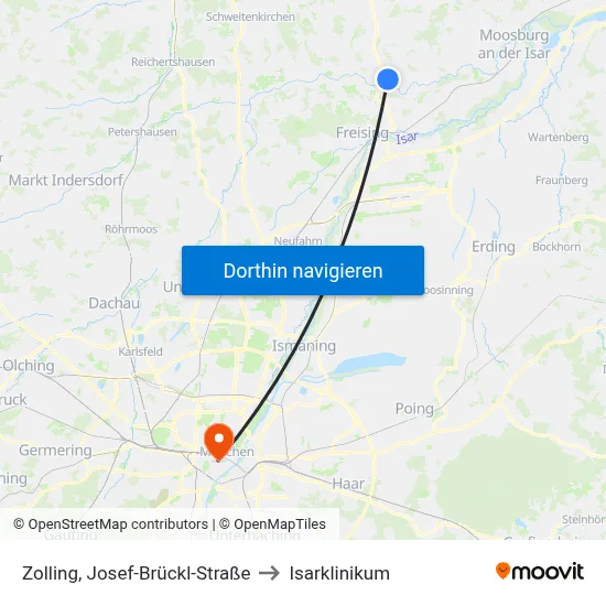 Zolling, Josef-Brückl-Straße to Isarklinikum map