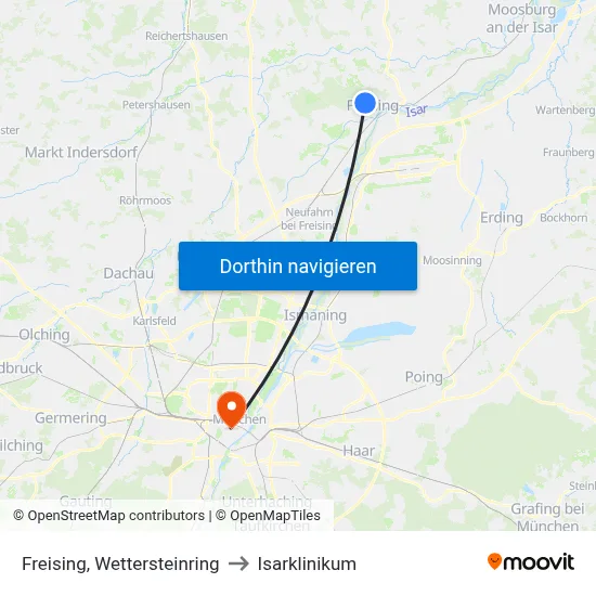 Freising, Wettersteinring to Isarklinikum map