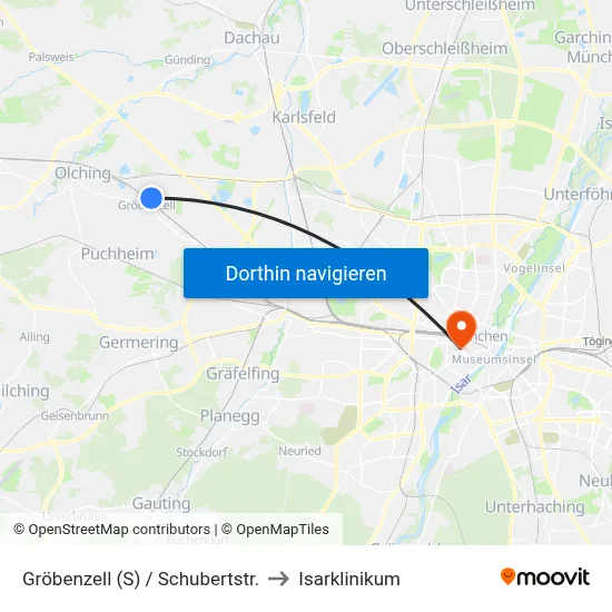 Gröbenzell (S) / Schubertstr. to Isarklinikum map